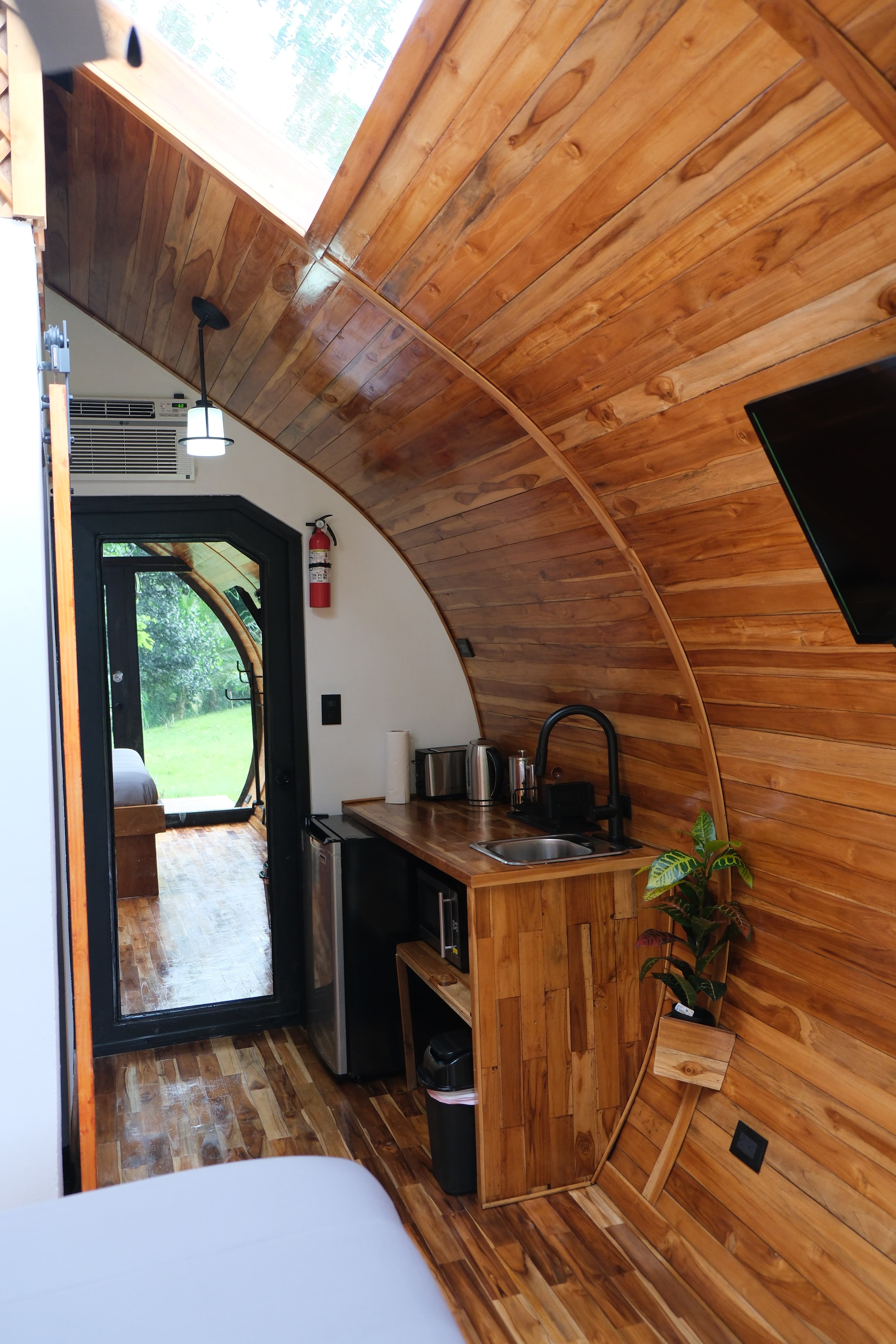 A casita's living area with the kitchenette