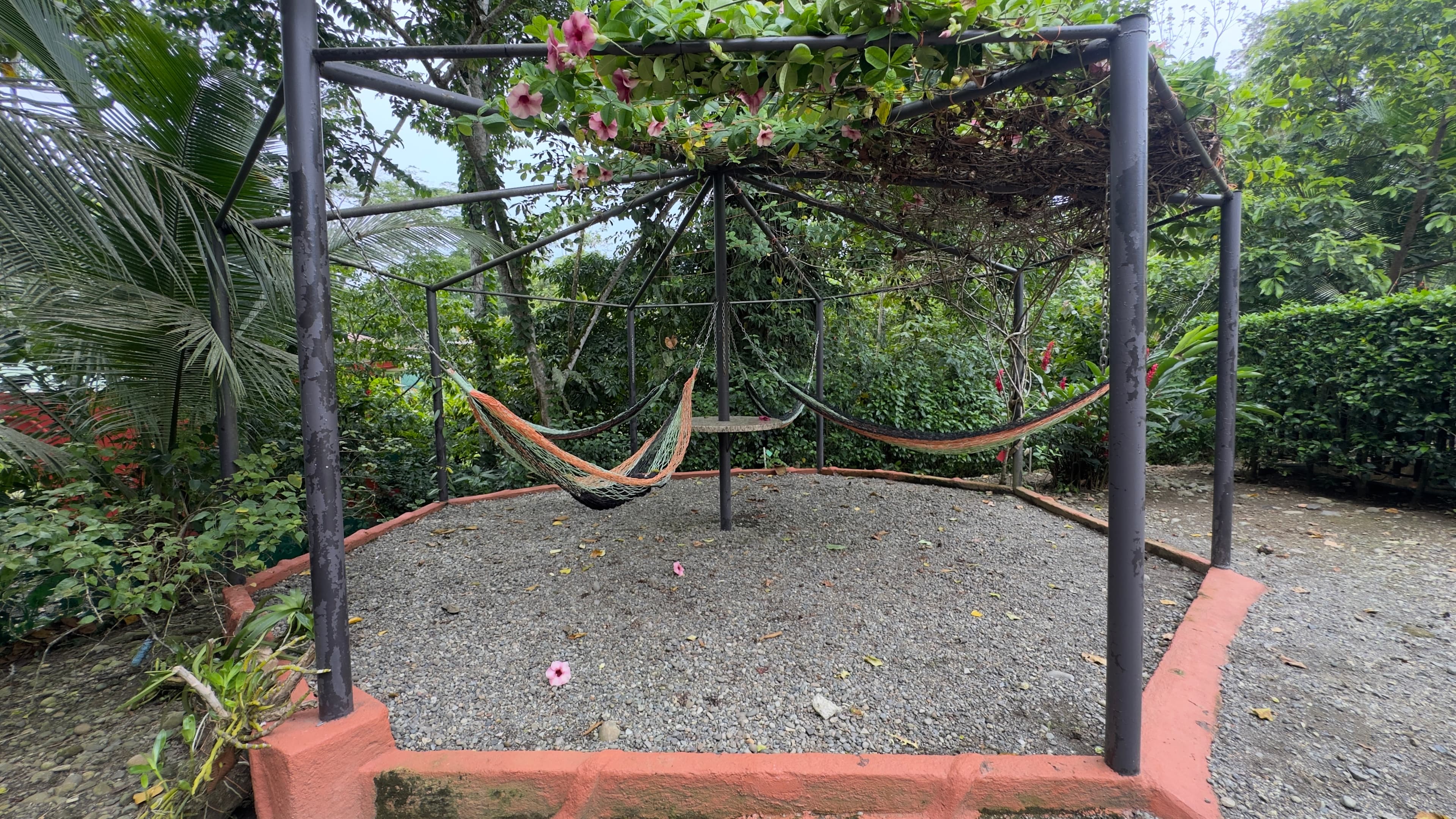 Hammocks under the pergola, a quiet corner for a session