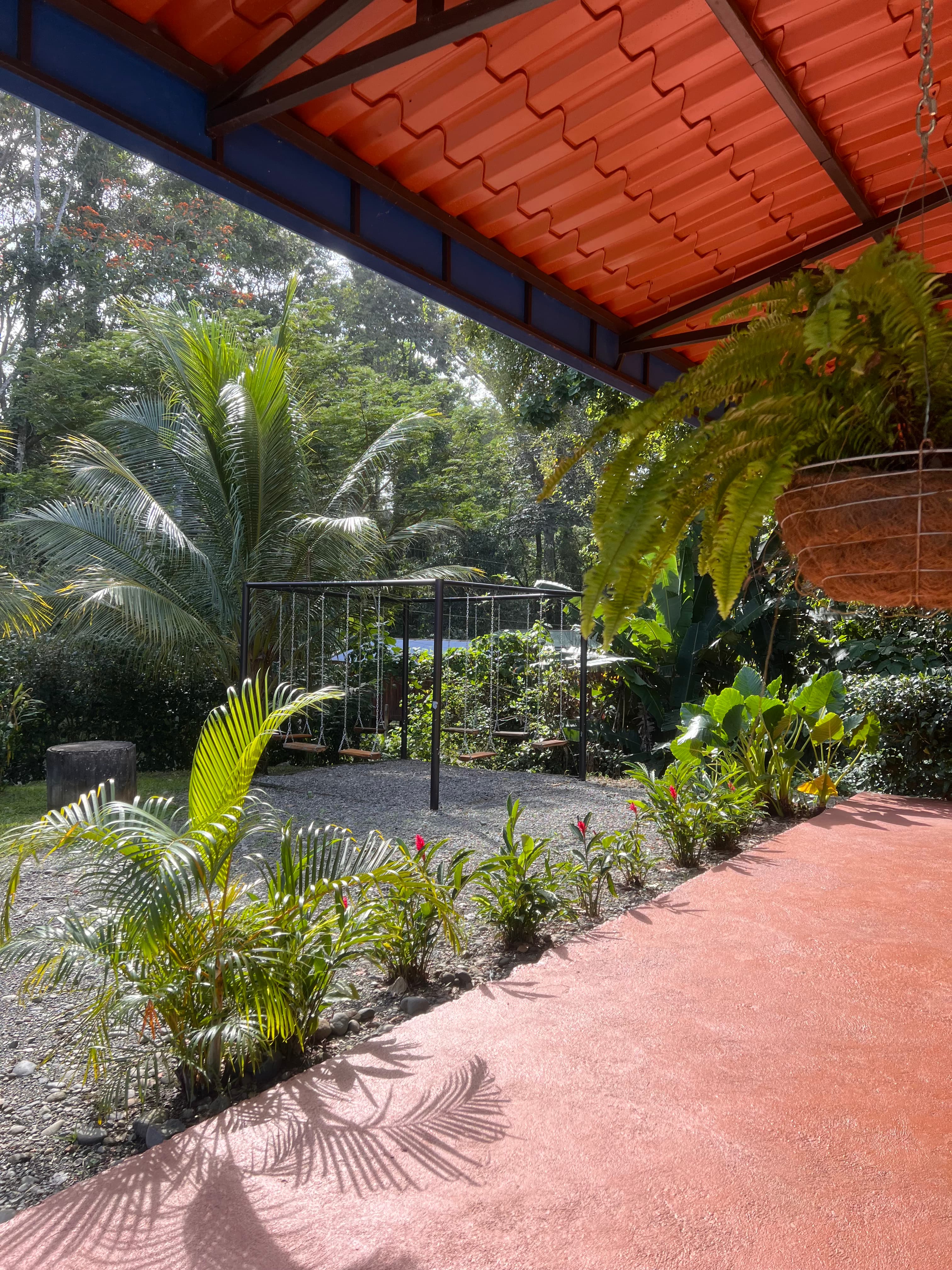 The covered walkway along the garden